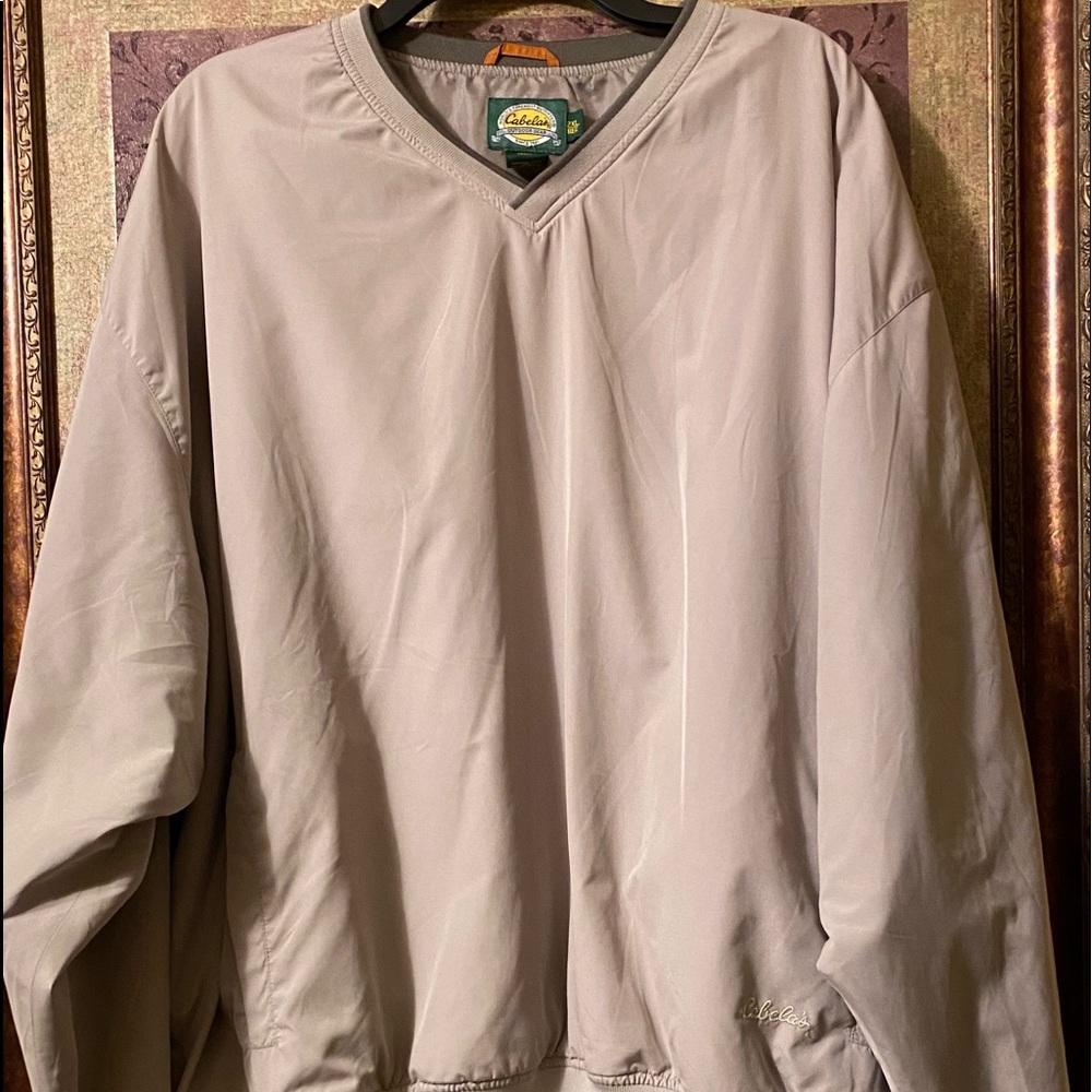 2 Cabela's Men's Golf Pull-Over V-Neck Windbreaker Tan and Grey Jacket XXL